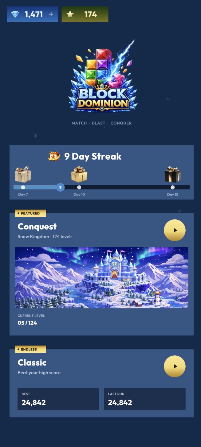 Home screen showing 9-day streak milestone rewards