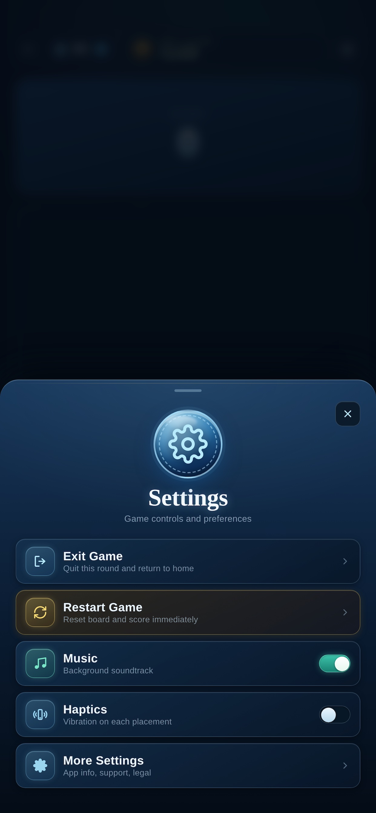 Settings panel